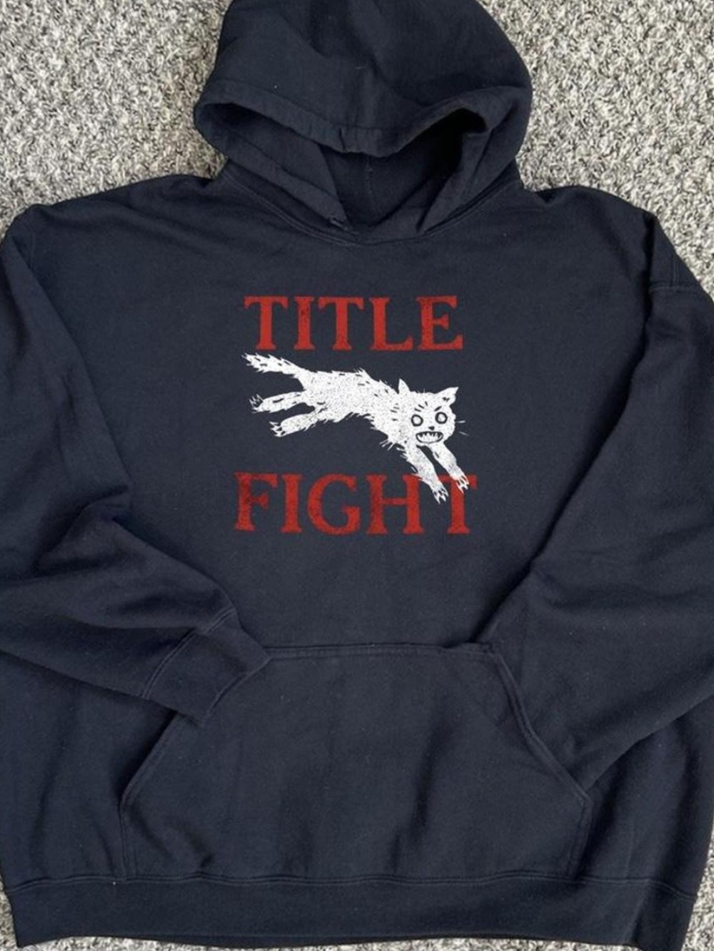Gildan Black Hoodie with Red text and White Cat Graphic